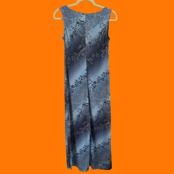 90's vintage blue paisley floral bodycon high slit maxi dress MEDIUM - Picture 7 of 8